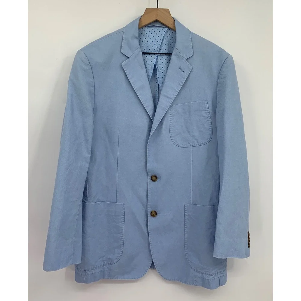 Peter Millar Blazer Mens Medium Blue Linen Cotton Unstructured Sport Coat Summer